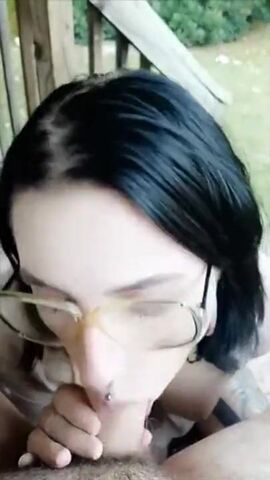 Alora Li Sucks Cock on the Porch - gets Face and Clear Glasse
